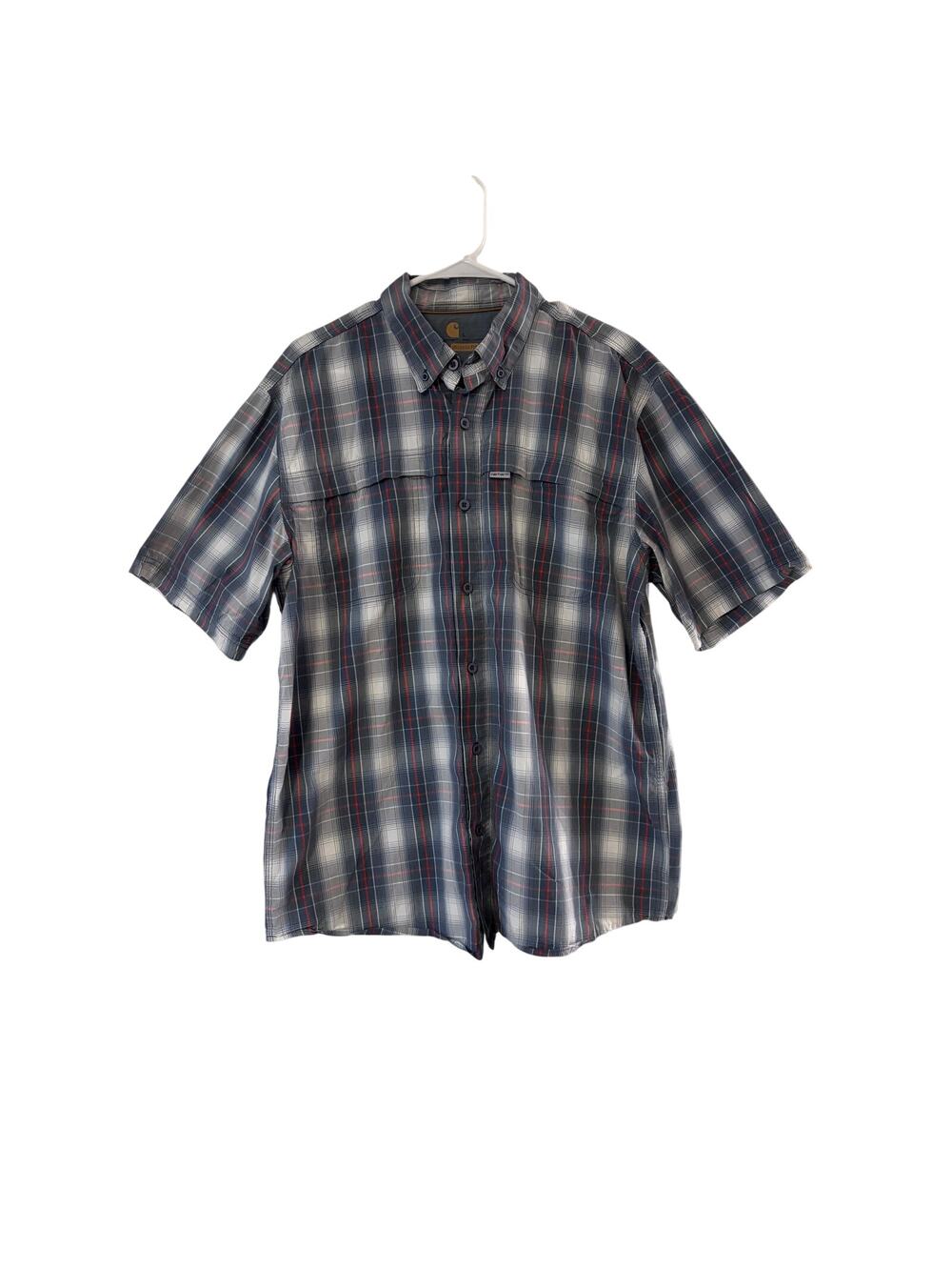 Carhartt Men's Large Relaxed Fit Plaid Shirt Short Sleeve Button Front Outdoor